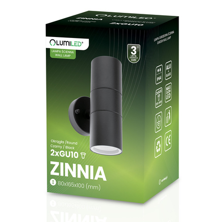 Wandleuchte Außen GU10, Garten-Wandleuchte IP44 nach oben und unten Schwarz ZINNA LUMILED