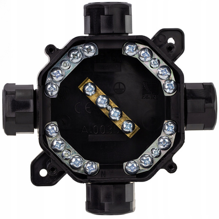 Aufputzmontierter hermetischer Installationskasten PG16 75 x 75 x 33 mm Splitter mit Drosseln Schwarz PAWBOL