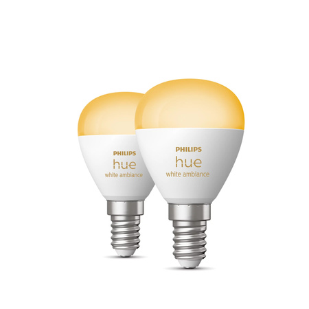 2PAK LED-Glühbirne E14 P45 5.1W CCT PHILIPS HUE Weißes Ambiente Bluetooth Zigbee