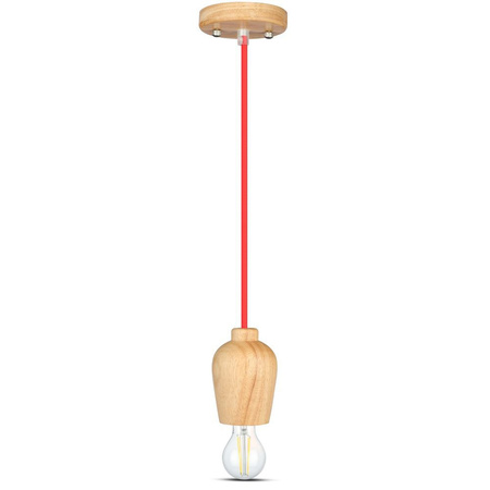 Hängeleuchte E27 Holzschirm mit rotem Kabel VT-7778 V-TAC