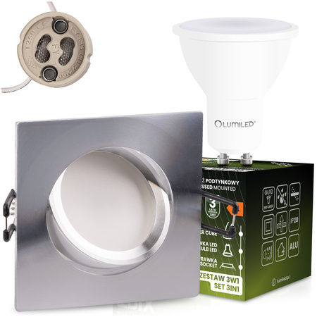 TRIX 3in1 GU10 6W 3000K Silber LUMILED quadratische bewegliche Halogen-Einbauleuchte