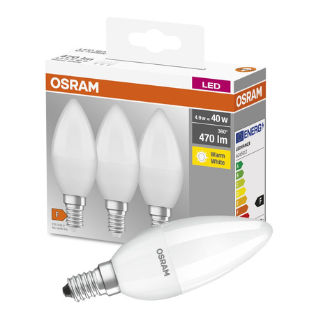 3x LED Lampen E14 B35 5W = 40W 470lm 2700K Warm 300° OSRAM