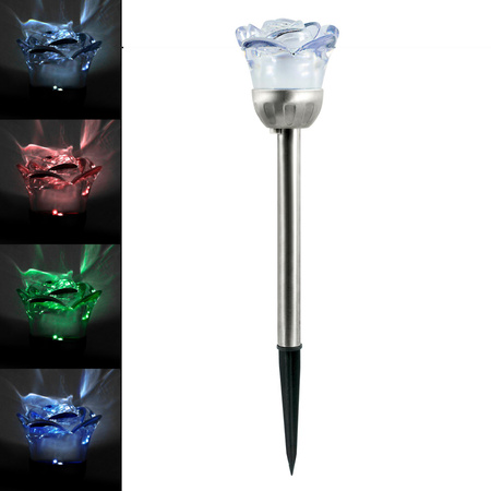 LED-Solar-Gartenleuchte ROSE betrieben 6500K kaltweiß und RGB GOLDLUX (Polux)