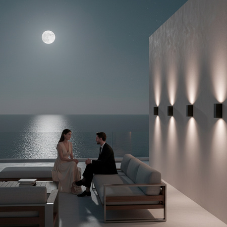 Wandleuchte Außen 2x GU10, Garten-Wandleuchte Schwarz Quadratisch ALLIUM LUMILED