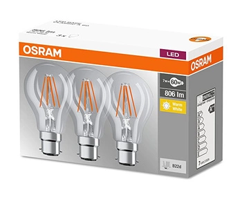 3PAK LED-Glühbirne B22d A60 6.5W = 60W 806lm 2700K Warm 360° Filament OSRAM