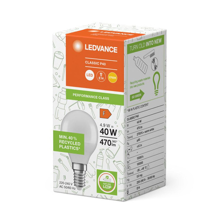 LED-Lampe E14 P45 4.9W = 40W 470lm 2700K Warm 200° Ledvance