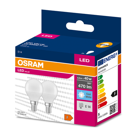 2x LED Lampe E14 P45 4,9W = 40W 470lm 4000K Neutral 200° OSRAM VALUE