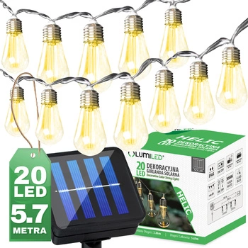 20x LED Solar Lichterkette, Außen Garten Lichterkette 5.69m 3000K warm HELIC LUMILED