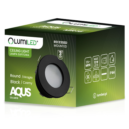 Einbaustrahler GU10, Einbauspot HALOGEN hermetisch für Badezimmer IP44 Schwarz AQUA LUMILED