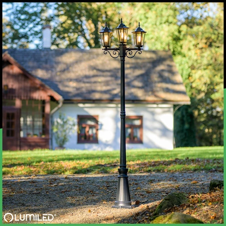 Gartenleuchte 3x E27, Gartenlaterne 2m Schwarz BELLIS LUMILED