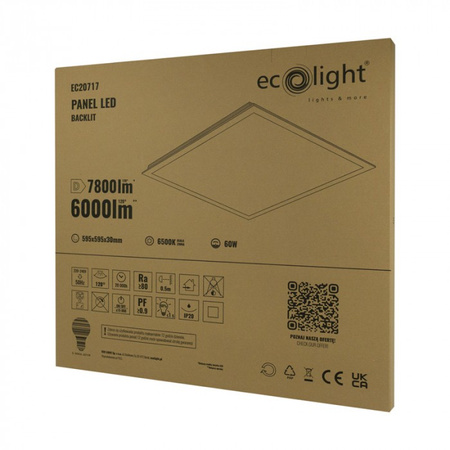 LED-Panel 60x60 Einbau-Panel 60W 7800lm 6500K Kaltweiß hinterleuchtet Ecolight