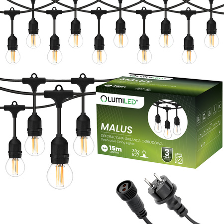 Garten Girlande Outdoor-Lichterkette 15m 30x E27 Glühbirnen 7W 3000K MALUS Lumiled