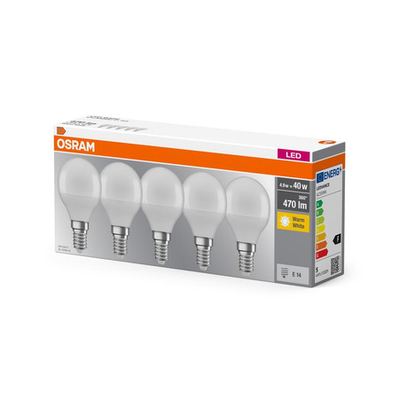 5x LED Lampen E14 P45 5W = 40W 470lm 2700K Warm OSRAM Base
