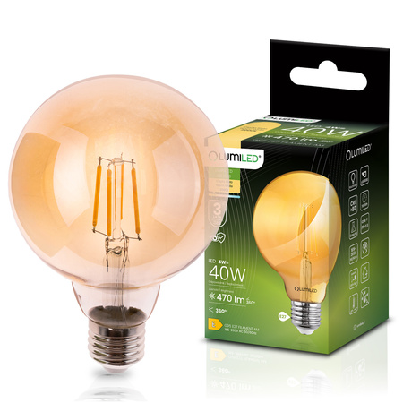 LED-Lampe E27 Globe G95 4W = 40W 470LM 2000K warmweiß 360° Amber Filament LUMILED