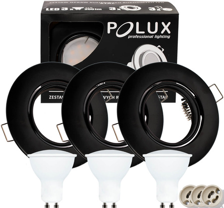 Set aus 3x GOLDLUX (Polux) runder schwarzer beweglicher Halogenlampe + GU10 3,5W LED Lampen