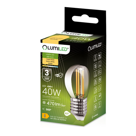 LED Lampen E27 P40 Glühfaden 4W = 40W 470lm 3000K Warm 360° LUMILED