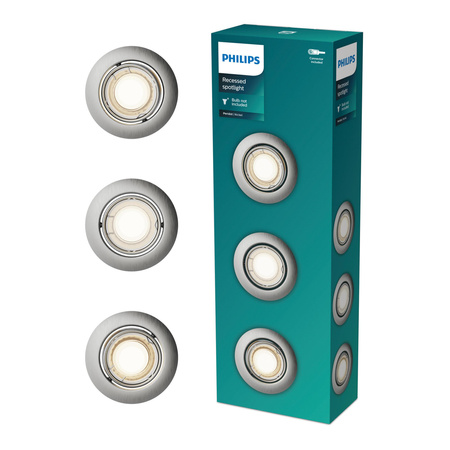 3x LED GU10 Einbauleuchte Aluminium Rund Nickel Peridot Philips