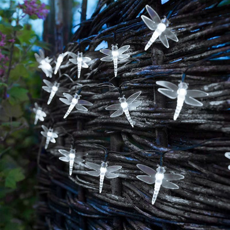 Solar Garden Ornamental Garland Light Chain 20 LED transparente Libellen kalte Farbe