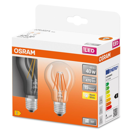 2x LED Lampen E27 A60 4W = 40W 470lm 2700K 300° OSRAM STAR Filament