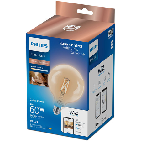 LED-Lampe E27 G125 7W = 60W 2700-6500K FILAMENT SMART WiFi Philips WiZ