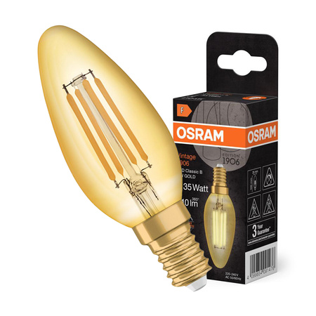 LED Lampen E14 B35 4W = 35W 410lm 2400K Warm 300° Glühfaden OSRAM Vintage Dekorativ