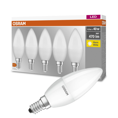 5x LED Lampen E14 B35 5.7 W = 40 W 470 lm 2700 K warmer OSRAM-Sockel