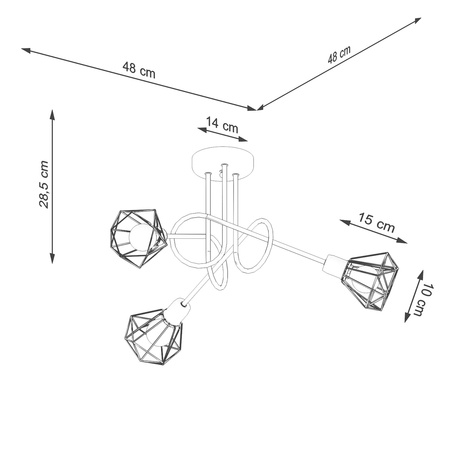 ARTEMIS 3S Kronleuchter Deckenleuchte 3xE14 Schwarz Modern SOLLUX