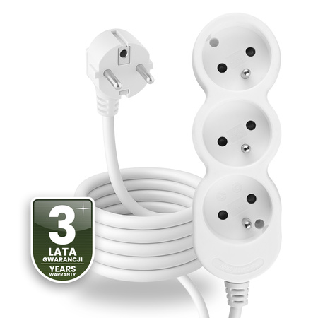 Netzverlängerungskabel Geerdete Steckdosenleiste 3 Steckdosen 3m Weißes Kabel Lendo Lumiled