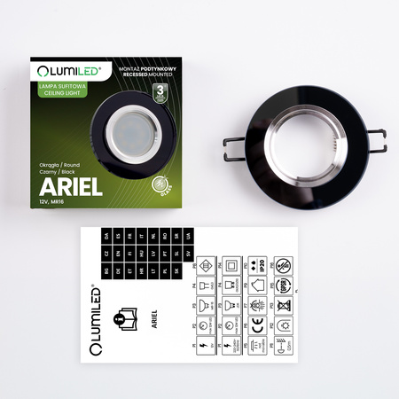 Glas-Einbaustrahler GU10, MR16 Einbauspot HALOGEN Runde Fest Schwarz ARIEL LUMILED