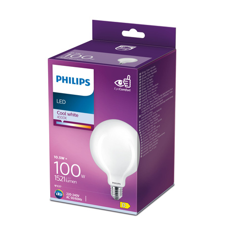Globe E27 G120 LED Lampen 10,5 W = 100 W, 1521 lm, 4000 K, neutrales Filament, milchig, PHILIPS