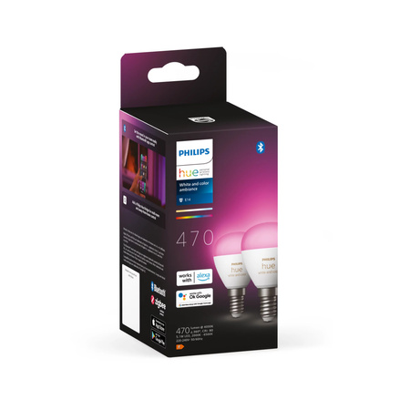 2PAK LED-Glühbirne E14 P45 5.1W CCT RGB PHILIPS HUE Weiß & COLOR Ambiente Bluetooth Zigbee