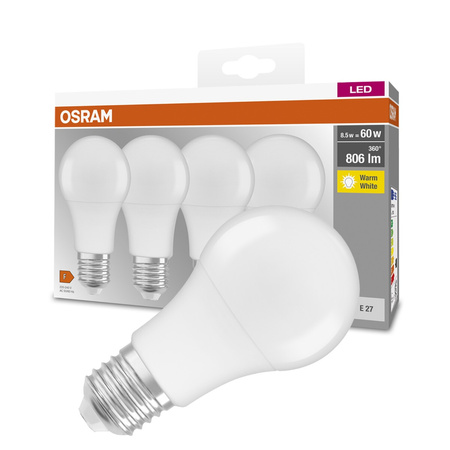 4x LED Lampen E27 A60 8,5 W = 60 W 806 lm 2700 K warm 300 ° OSRAM-Sockel