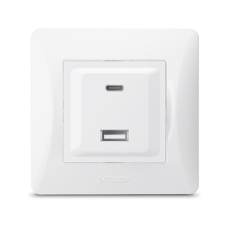 Steckdose mit Rahmen USB-A + USB-C 20W 16A Unterputz Weiß BINERA VIDEX