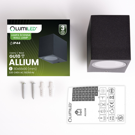 Wandleuchte Außen GU10, Garten-Wandleuchte Schwarz Quadratisch ALLIUM LUMILED