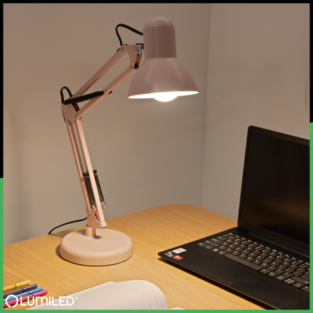 Schreibtisch Zeichnung Tischlampe E27 TOBI Pastell Rosa Lumiled + Countertop Halterung