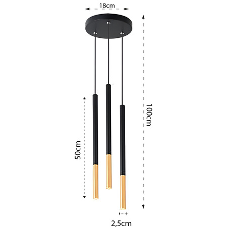 PIERO Hängeleuchte 3xG9 Verstellbar Schwarz und Gold Rund MASTERLED