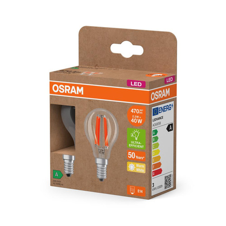 2x LED-Lampe P45 Ball E14 2.2W = 40W 470lm 2700K Warm 320° 214lm/W CLASSIC ENERGY EFFICIENCY Osram