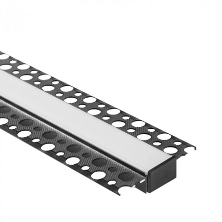 Aluminium LED Profil für Gipskarton REGIPS breit flächenbündig schwarz 1m mit milchigem Lampenschirm für LED Streifen + Kappen Ecolight GPS Serie