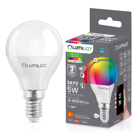 Lampen E14, Glühbirne P40 5W = 40W 450lm CCT RGB Dimmbar Kugelleuchte Intelligent TUYA WiFi SMART SAYO LUMILED