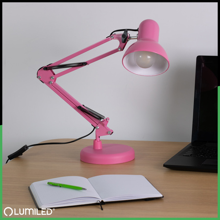 Schreibtischlampe E27, Zeichentisch-Schreibtischlampe mit Tischklemme Rosa TOBI LUMILED