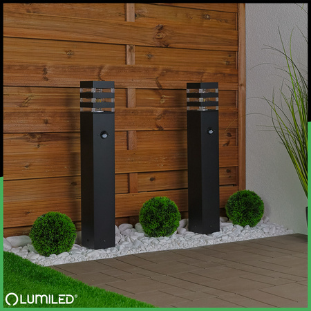 Gartenleuchte E27, Außenstehleuchte Pollerleuchte mit Bewegungsmelder 60cm TAXUS 2 LUMILED