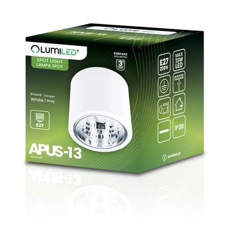 Aufbauleuchte E27, Aufbauspot Runde Tube Weiß Fest APUS 13 LUMILED