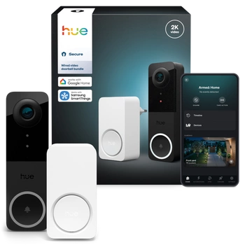 Intelligente Video-Türklingel mit IP-Kamera 2K QHD 1440p CMOS Schwarz SMART Zigbee WiFi-Türklingel + Weißer Klingelton Sicherer Philips HUE-Empfänger