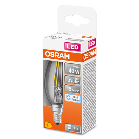 LED-Lampe B35 Kerze E14 4W = 40W 470lm 6500K Kalt 300° Retrofit Glühfaden CLASSIC Osram