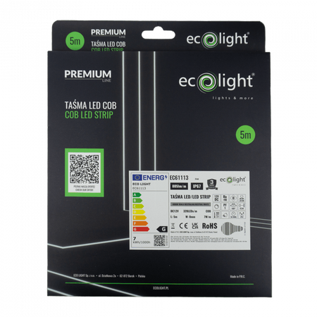 LED Streifen COB 7W/m 805lm/m 320LED/m 12V 4000K Neutral IP67 Rolle 5m Ecolight