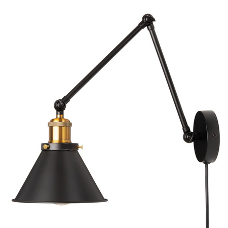 Schwarz-goldene E27-Wandlampe kaputte Wandlampe mit Kabel Metallschirm Loft