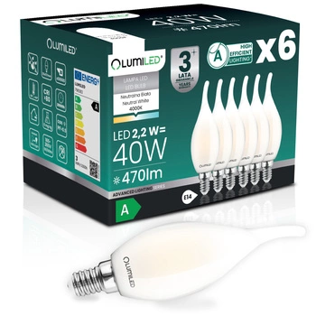 6x LED-Lampe E14 Kerze BA35 2.2W 470lm = 40W 4000K neutralweiß 360° Filament Energieklasse A LUMILED
