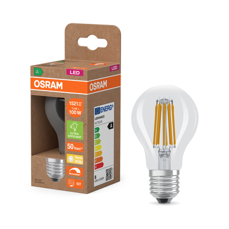 LED-Glühbirne E27 A60 7.2W = 100W 1521lm 2700K Warm 300° Filament Dimmbar CLASS A Ultra Efficient Osram