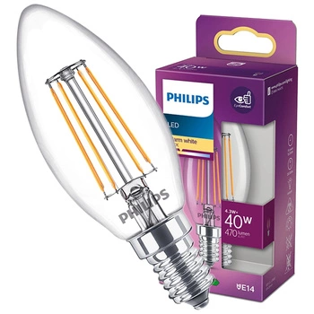 LED Lampen E14 B35 4,3W = 40W 470lm 2700K Warm Filament PHILIPS