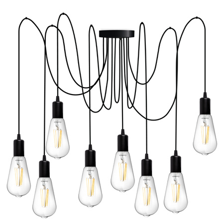 Pendelleuchte mit 8x E27-Sockeln einstellbare, Hängelampe Schwarz mit 8-fach Pendel Spinne Arane LUMILED